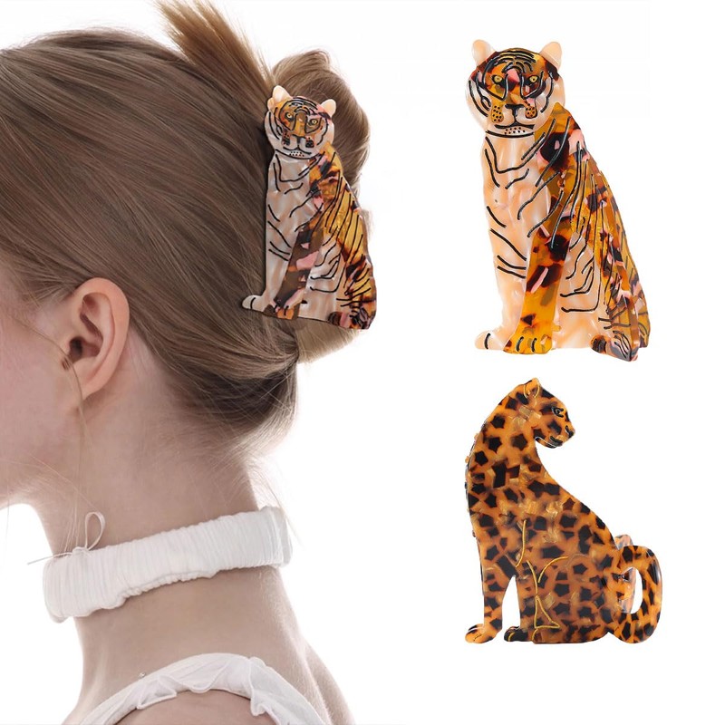 Tiger Design Hair Claw Clip,Animal Acetate Material Hair Accessory for