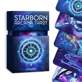 OMNITO Original Starborn Arcana 78 Tarot Card Set, Unique Borderless Deck, Fortune Telling Cards, Classic Meanings with Guide Book for Beginners and Pro