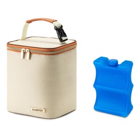 BABEYER Breastmilk Cooler Bag with Ice Pack Fits 4 Baby Bottles Up to 9 Ounce, Baby Bottle Bag for Nursing Mom Daycare, Cream