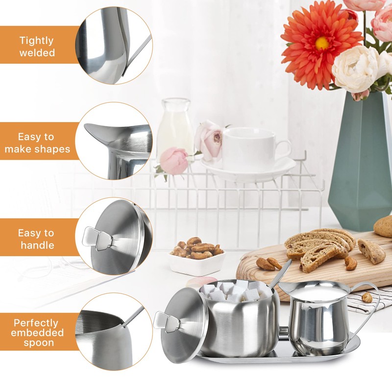 Sugar and Creamer Set, Coffee Serving Set, Stainless Steel Latte