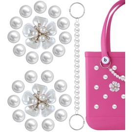Toykee Pearl Flower Charms for Bogg Bags Accessories Women Girls with Detachable Chain - Stylish Durable Decorative for Croc Simply Southern Totes Rubber Beach Bags Pearl