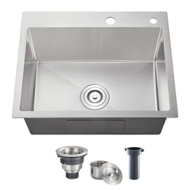 POPFLY 24×18 Inch Drop in Kitchen Sink, Topmount Handmade Single Bowl 18 Gauge 304 Stainless Steel Overmount Kitchen Sinks, Brushed