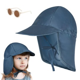 BSBUY Unisex Children's Sun Hat 2 Pieces Summer Sun Protection Set with Baby Sun Hats and Sunglasses Toddler Sun Hat UPF 50+ UV Protection Children's Cap with Adjustable Tightness Ties Neck Protection