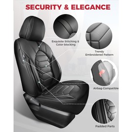 FREESOO Car Seat Covers - Car Seat Cover Full Set Faux Leather with Nappa Grain - Waterproof Breathable Universal Seat Covers for Most 5-Seater SUV Sedan Truck Pick-up - Black