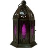 GURU SHOP Oriental Metal/Glass Lantern in Moroccan Design, Lilac, Colour: