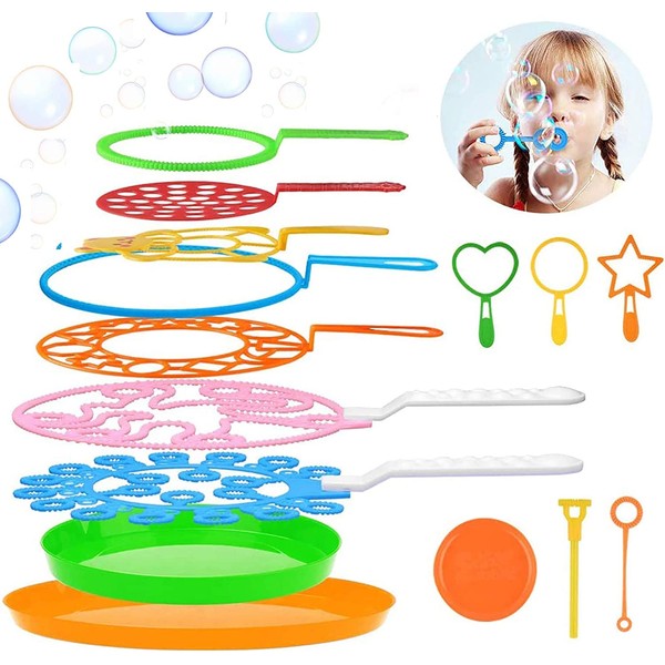 B bangcool Bubble Wands Set - Big Bubbles Wand Funny Bubbles Maker with Tray, Nice for Outdoor Playtime & Birthday Party & Games, Suitable for All Age People