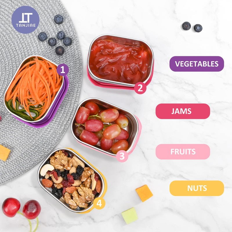 Tanjiae 4Pack Small (1 CUP) 8oz Stainless Steel Snack Containers