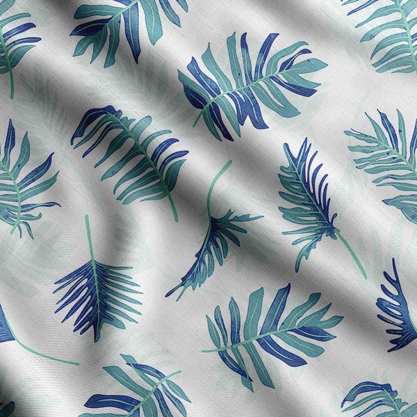 Soimoi Leaves Print - Blue, Canvas Fabric Material - 56