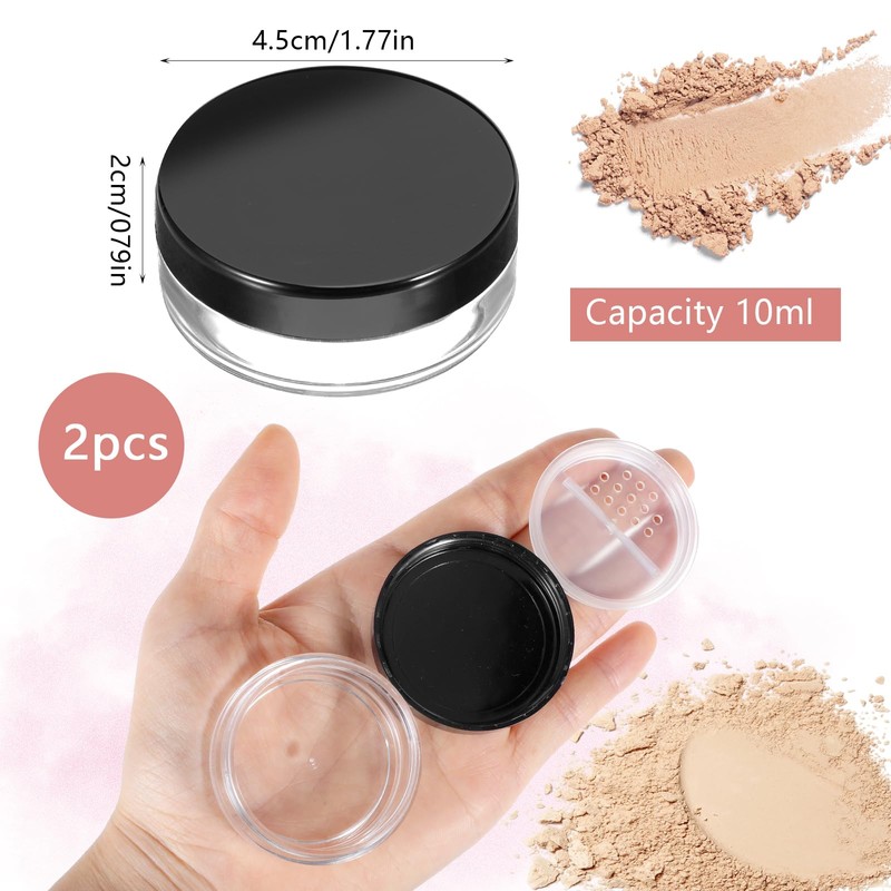 2pcs 10ml/0.34oz Plastic Empty Travel Small Loose Powder Compact Refillable