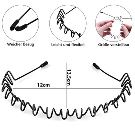 Yadiana Metal Hair Bands for Men Headband Women Hair Bands,Black Wavy Spring Outdoor Sports Headbands for Men and Women,Non Slip Elastic Unisex Headband Hoop Clip Women's Accessories(2Pack)