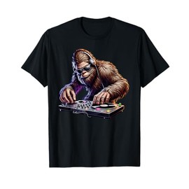 DJ Bigfoot Music Mixer Sasquatch Spinning & Cutting Tracks T-Shirt