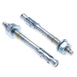 M10 Heavy-Duty Concrete Anchor 10 mm x 145 mm Through Bolt for 70 mm Thickness Fixture, Threaded Stud Screw, Galvanized Wedge Anchor with Washer, Nut, Depth Marking, and Expansion Cone, Pack of 6