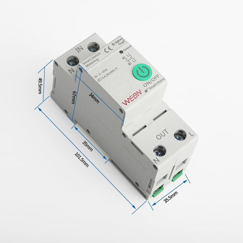 Zigbee Leitungsschutzschalter Schalter Smart Schalter mit Stromverbrauchsmessung und Überlastschutzfunktion, DIY