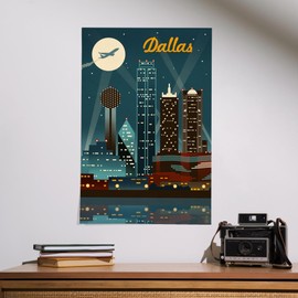 Lantern Press 16x24 Inch Giclee Art Print Wall Decor, Dallas, Texas, Retro Skyline