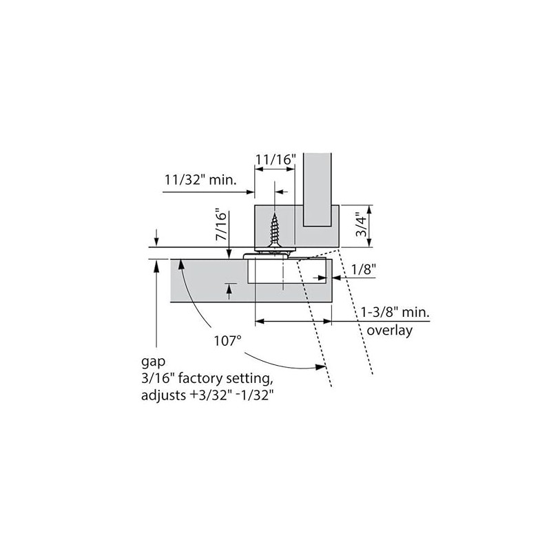 Blum 33B355AF22 Compact Face Fix Hinge 107° with Spring and