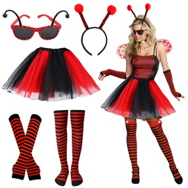 Tutukyle Bee Costume Adult Fancy Dress Costumes Women's Carnival Costume Animal Costume Adult Bee Costume Women's Ladybird Costume Headband Fancy Dress Overknee Stockings
