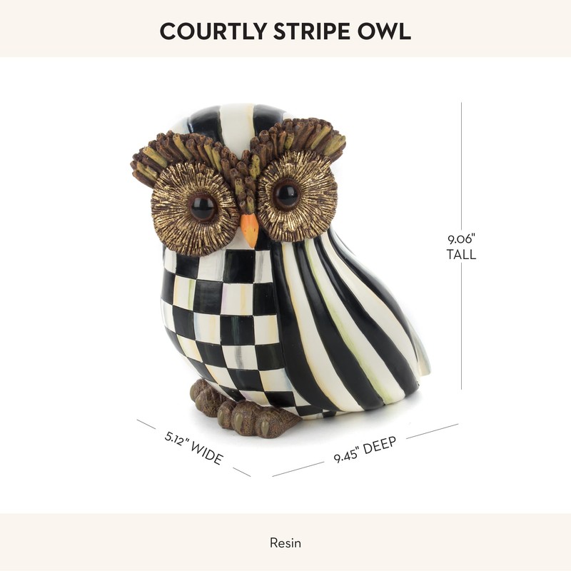 MACKENZIE-CHILDS Owl, Fall Owl Decor for Home, Black-and-White Courtly Stripe