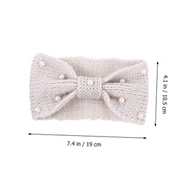 Beavorty 4pcs Women Fashion Headbands Knitted Bowknot Pearl Headwrap Winter Warm Elastic Hair Band