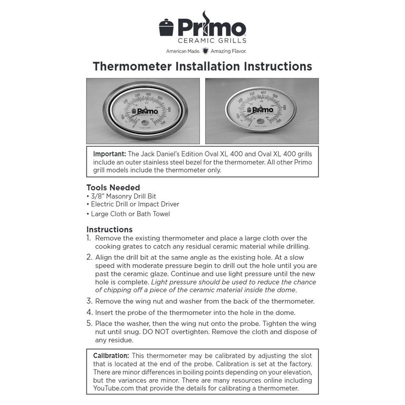 Primo Grill Thermometer and Bezel Combo for Primo Ceramic Grills