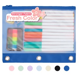 Forvencer Pencil Pouch for 3 Ring Binder, Large Capacity Binder Pencil Pouch with Smooth Zipper & Reinforced Grommet, Pencil Case for Binder Clear Window to Organize School Office Supplies, Azure Blue