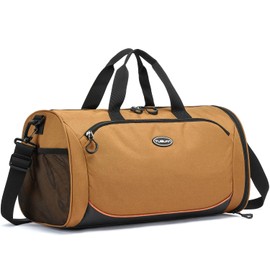 TUGUAN Sports Gym Bag Mens, 30L Small Cabin Duffle Bag for Travel with Shoes Compartment & Wet Pocket, Lightweight Duffel Holdall Bag for Weekend Overnight Womens Swimming Workout Bag, Brown