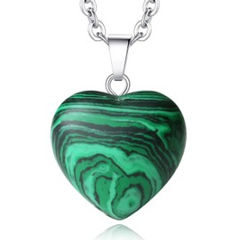 XIANNVXI Heart Necklaces for Women Malachite Necklace Crystal Heart Pendant Necklaces Natural Healing Gemstone Pendant with Silver Chain Reiki Jewellery Necklace Gifts