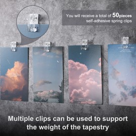 50 Pieces Self-Adhesive Clips Wall Tapestry Clips Plastic Sticky Photo Clips Hanging Spring Clips for Paper Flag Hanger Double-Sided Adhesive Spring Clips for Home Office (Clear)