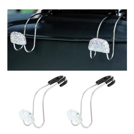 JUSTTOP 2 PCS Bling Car Seat Back Hook, Rhinestone Headrest Hook Stainless Steel Organizer for Women, Cute Headrest Storage Holder for Clothes Handbag Grocery, Car Accessories (AB)