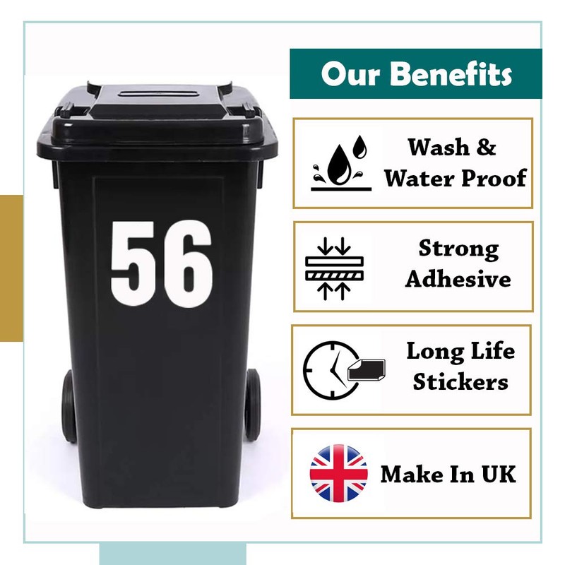 Pack of 4 White Bin Number 3 Stickers (17 cm)