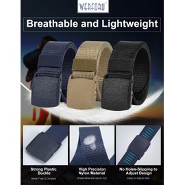 WERFORU 3 Pack Nylon Belt for Men Military Tactical Belt Canvas Outdoor Web Belt with Plastic Buckle