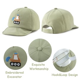 MniJiza Baby Boy Baseball Hat Infant Sun Hats Toddler Summer Cap Kids Cotton Excavator Caps (3-24M, ArmyGreen)