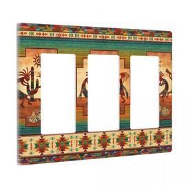 Southwest Native American Kokopelli Triple Gang Rocker Decorative Light Switch Cover,3-Gang Decorator Wall Plate Switch Plate Cover Receptacle Outlet Cover,Size 4.5" X 6.38"inch