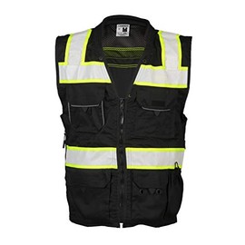 Safety Vest SU500B-M Black Enhanced Visibility Professional Utility Vest | Solid Poly/Cotton | Reflective Material | Durable and Funtional | Padded Neck (Size M)