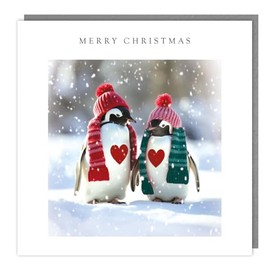 General Christmas Card - Penguins and Love Hearts - Festive Design - Made in the UK - Eco-Friendly