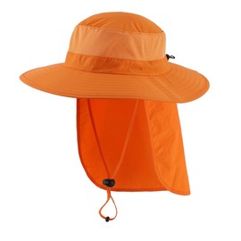 Magracy Unisex Womens Outdoor Wide Brim Sun Hat Mesh UPF50+ Safari Hats with Neck Flap Fishing Hats Orange