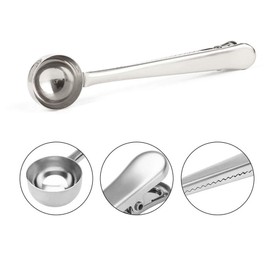 2PCS Coffee Scoop with Bag Clip, Stainless Steel Coffee Measuring Spoon Ground Coffee Sealer for Cafetiere Ground Coffee and Beans(Silver）