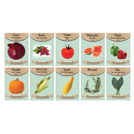 Vegetable & Herb Seed Set - 10 Varieties of Non-GMO Heirloom Premium Seeds for Planting - Squash, Watermelon, Pumpkin, and More!