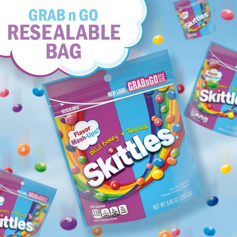 SKITTLES Mash-Ups Wild Berry and Tropical Candy, 9-Ounce Bag