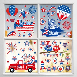 4th of July Decorations Patriotic Window Clings - 9 Sheets American Flag Star Window Decal for Glass Windows Stickers for USA Fourth of July Independence Day Memorial Day Decor Party Supplies