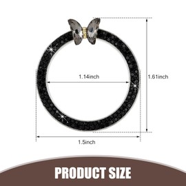 DACIRTY Bling Butterfly One-Touch Ignition Start Switch Ring, Creative Inlaid Rhinestone Alloy Push Button Decorative Ring, Replacement Women's Auto Parts, for Most Cars (Black)