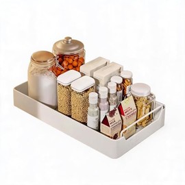 Garvee Heavy Duty Extendable Kitchen Organiser - Soft-Close, Low Noise, No Drilling - Ideal for Spices, Cans, Supplies - White - Drawer Box 25 x 43 cm - Drawer Storage Box (25 cm)