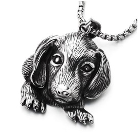COOLSTEELANDBEYOND Stainless Steel Dachshund Puppy Dog Pendant Necklace, Cute Adorable, Men Women, 30 inch Wheat Chain(CA)