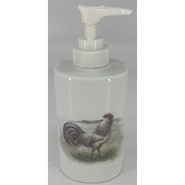 Soap Dispenser - White Porcelain Decorated (White Leghorn Rooster)
