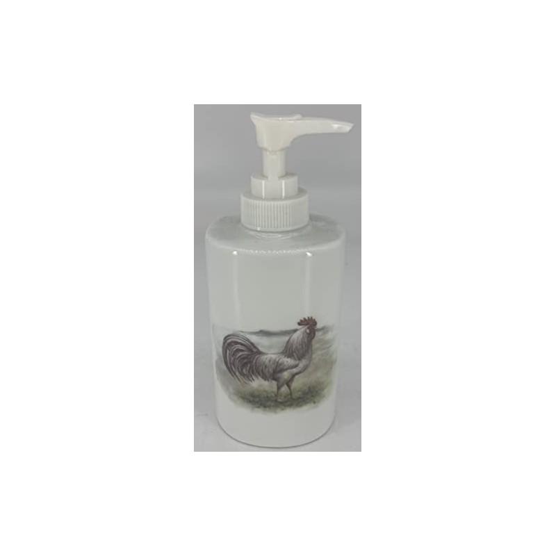 Soap Dispenser - White Porcelain Decorated (White Leghorn Rooster)