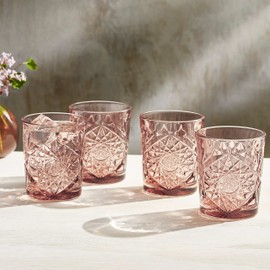 Libbey Hobstar Double Old Fashioned Glasses, 12-ounce, Rose, Set of 4