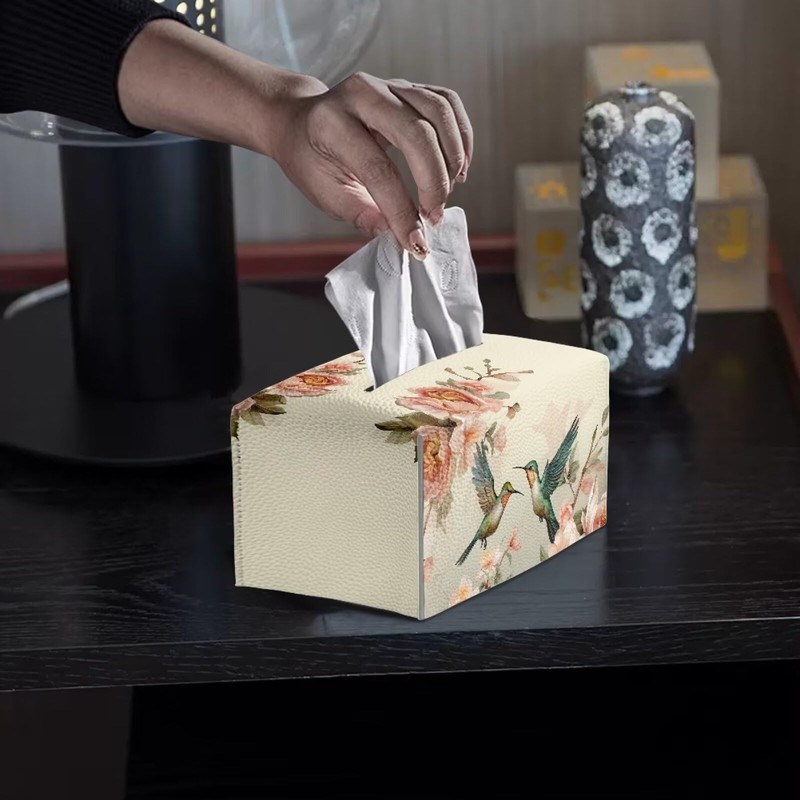 ZUXONGSY Hummingbird Leather Tissue Box Cover Rectangle Rose Tissue Holder