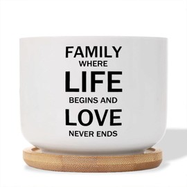 DecStic Family Where Life Begins and Love Never Ends Ceramic Planter Bible Verse Flower Pots for Indoor Plants with Drainage Holes and Saucers Pot for Indoor Outdoor Garden