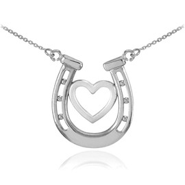 Dainty 925 Sterling Silver Lucky Charm Horseshoe with Heart Necklace, 18"