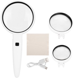 LED Magnifying Glass Set USB Charging Handheld Magnifier with Lights for Elderly