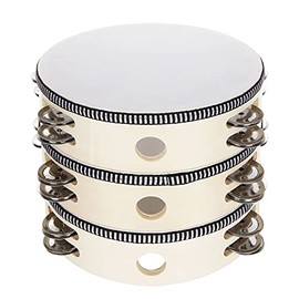 CertBuy 3 Pcs Wooden Handheld Tambourines, 8" Double Rows Jingle Tambourine, Jingles Drum Instrument for Adults, Kids, Party and Games